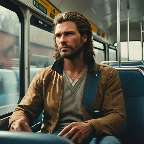 smartphone photo of gale sitting on a bus, f/1.8 50mm photo of a man, high detail <lora:gale:1>