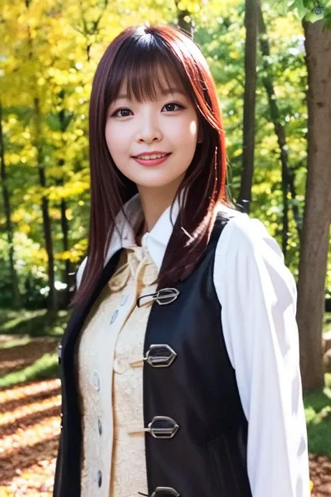 1girl,(wearing a blouse and coat:1.2),(RAW photo, best quality), (realistic, photo-realistic:1.4), masterpiece, an extremely delicate and beautiful, extremely detailed, 2k wallpaper, Amazing, finely detail, extremely detailed CG unity 8k wallpaper, ultra-detailed, highres, soft light, beautiful detailed girl, extremely detailed eyes and face, beautiful detailed nose, beautiful detailed eyes,cinematic lighting,in a park,autumn scenery,perfect anatomy,slender body <lora:halca_lora:0.8>,(red hair),smile