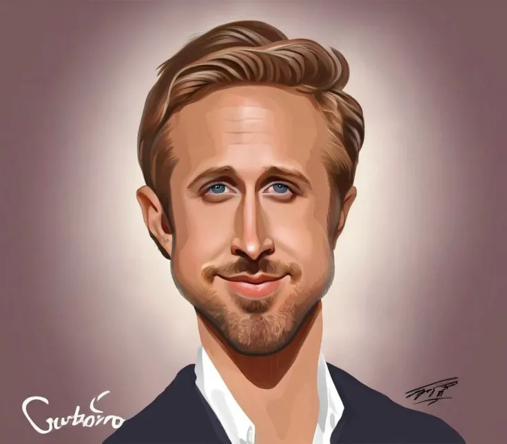 A very cute Ryan Gosling Caricaturized <lora:SDXL-Caricaturized-Lora:1>, Very detailed, clean, high quality, sharp image, Saturno Butto