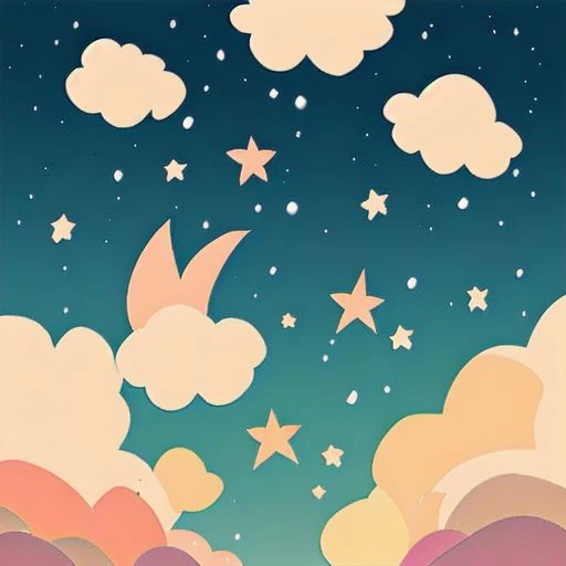 Puppy, fluffy, floating, clouds, sky, stars, space