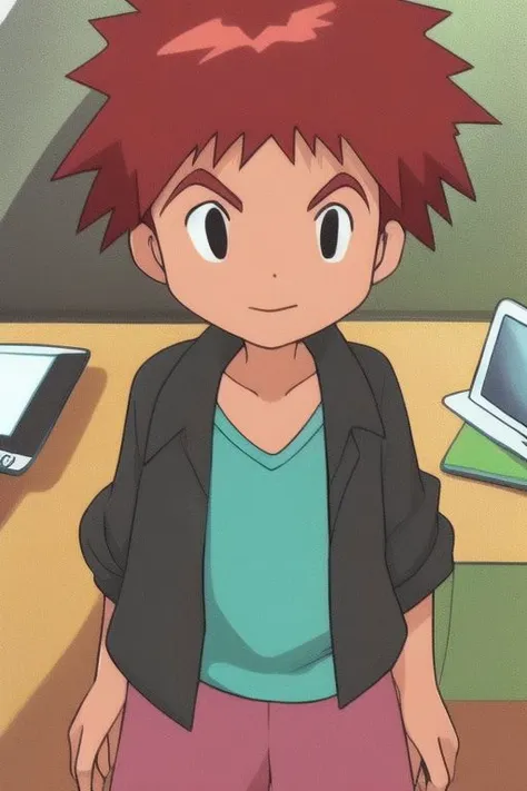 Koushirou izumi,descert,laptop,red hair,messy hair