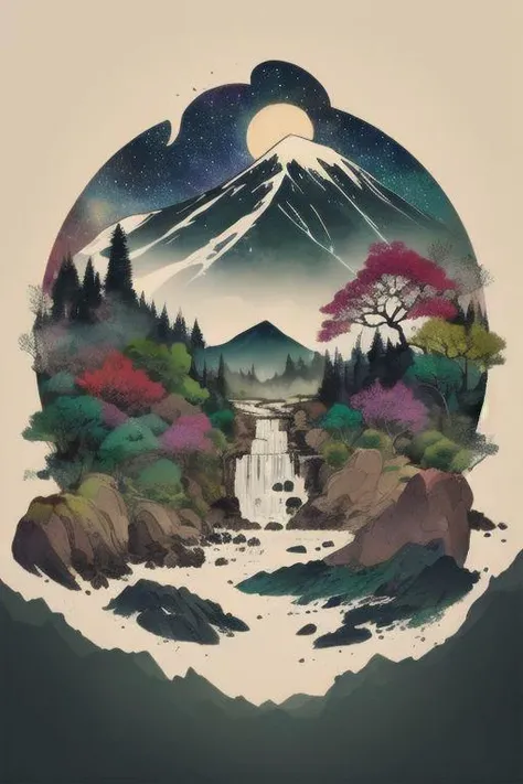 Mountain, dragon, stars, space