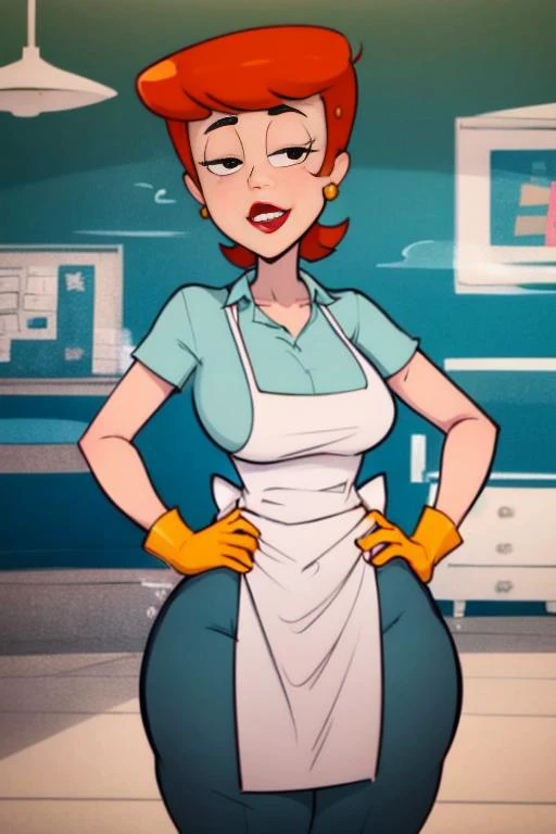 mom \(dexter's laboratory\), <lora:dextersMomFromDexters_v1:0.8>, dressed like a teacher
