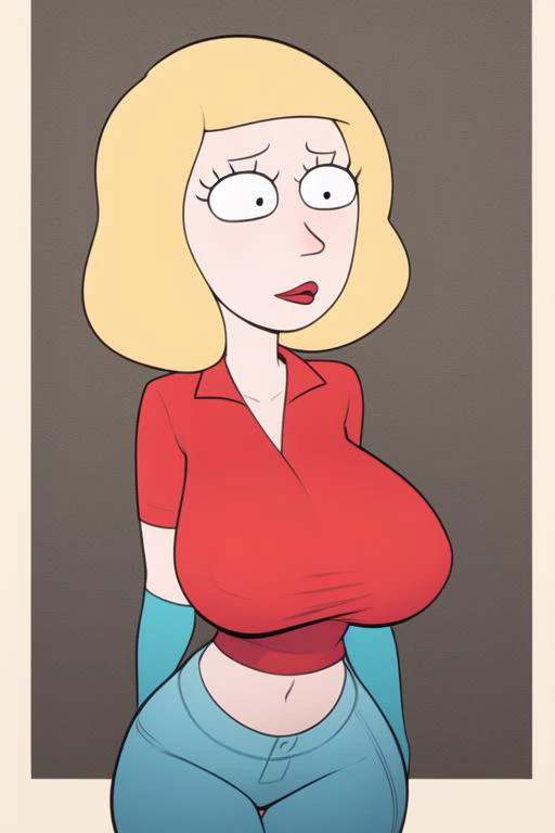 (perfect anatomy),(beth_pacen), <lora:BethPacen_v1:1>red shirt,huge breast,face,sfw