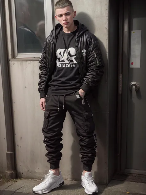 (photo realistic:1.5), wide angle, long shot, (young male:1.5), scally, chav, proll, smirk, tattoos, open bomber jacket, sweatpants, sneakers, subway station
(extremely intricate:1.2), (exquisitely detailed skin), dark lighting, dark colors, mystery, atmospheric, ultra high res, 8k uhd, intricate details, best face, best eyes, best hands, best quality, delicate, detailed face, detailed eyes, masterpiece, film grain
<lora:muscle_slider_v1:-1> <lora:add_detail:1.0> <lora:ChavAlpha:0.8> ChavAlpha