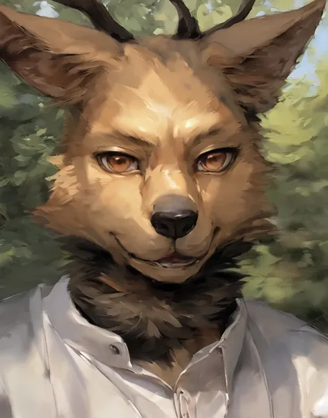 <lora:Louis_1.0-000008:1> e621 explict by chunie darkgem realistic detailed fluffy fur male solo brown fur (extremely detailed eyes) (Ruan Jia Michael Inessa Garmash Pino Daeni) ((portrait, closeup, head shot)):0.4 louisDeer