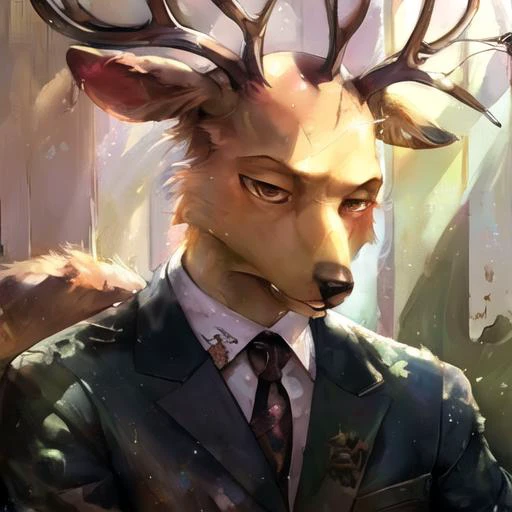 <lora:Louis_1.0-000008:1> by Michael & Inessa Garmash,Ruan Jia, Personalami, Pino Daeni, chunie, (((anthro, male))), deer, ((detailed fluffy fur)), detailed realistic painting, solo, ((shaded)) extreme detail, (cute eyes), ((environment)), school uniform Clothes, ((detailed background school)), ((beastars))