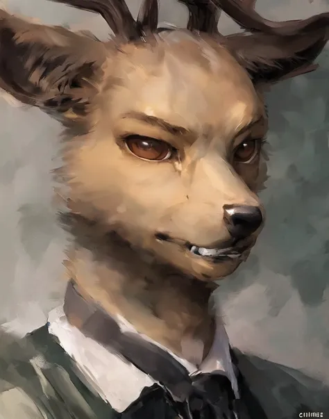 <lora:Louis_1.0-000008:1> e621 explict by chunie darkgem realistic detailed fluffy fur male solo brown fur (extremely detailed eyes) (Ruan Jia Michael Inessa Garmash Pino Daeni) ((portrait, closeup, head shot)):0.4 deer