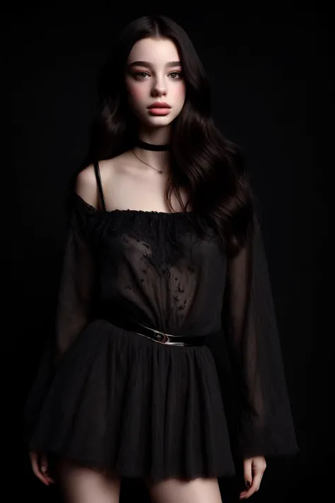 best quality, extra resolution, full body portrait of AIDA_dataran (wearing settima outfit:1.3) <lora:settima:0.6>, big eyes with elegant eyelashes, pretty face, naughty, playful, cinematic, studio photo, kkw-ph1, (dark theme:1.1) <lora:LowRA:0.1>, <lora:tangbohu-detailer_1.0:1>, (black background:1.3), starry sky, by AIDA_NH_humans, in style of AIDA_NH_humans <lora:AIDA_NH_humans:0.2>