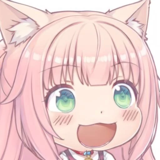 <lora:ç´æ¥å¼ç¬chibi-laugh:0.8> chibi,qç,laughing
 <lora:super-nekocaomei-v2:0.6>,1girl, animal ears, solo, long hair, cat ears, green eyes, pink hair, slit pupils, smile, bell, looking at viewer, black background, upper body, ribbon, blush, bow, bangs