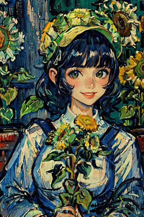 vg,(best quality, masterpiece, RAW photo,ultra-detailed:1.2), <lyco:GoodHands-beta2:1.0>,1girl,solo,looking at viewer,smile,
<lyco:vg:0.8> Sunflowers