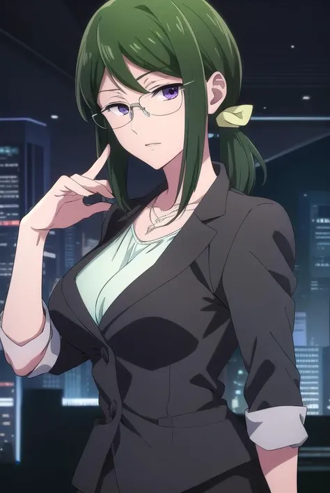 hanakokoyanagi, <lora:hanakokoyanagi-lora-nochekaiser:1>,
hanako koyanagi, green hair, low ponytail, (purple eyes:1.1), glasses,
BREAK skirt, pantyhose, necklace, formal, suit, pencil skirt, skirt suit,
BREAK looking at viewer,
BREAK indoors,
BREAK <lora:GoodHands-vanilla:1>, (masterpiece:1.2), best quality, high resolution, unity 8k wallpaper, (illustration:0.8), (beautiful detailed eyes:1.6), extremely detailed face, perfect lighting, extremely detailed CG, (perfect hands, perfect anatomy),