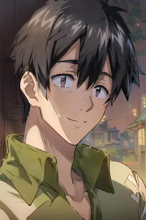 ((masterpiece)),(illustration),best quality,delicate details,refined rendering,((Menga style)),(((Toon style))),(portrait:1.41),8k,toon style,((Japan anime)),1boy,male focus,solo,handsome,Stylish Pose,portrait,thick eyebrows,black eyes,solid eyes,model,tall,thin,slim asian boy,black hair,short hair,<lora:Mukohda_V2:1>,<lora:add_detail:0.8>,Kind Smile,