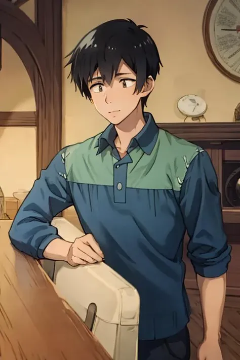 1boy, Mukohda, <lora:Mukohda_Lora:1>,solo, male focus, handsome face, Neutral pose, Neutral expression, smile, Dramatic lighting, portrait, Manga style, watch to the viewer,, ((masterpiece)),((bestquality)),8k,high detailed,ultra-detailed, Short hair, Black hair, straight hair,