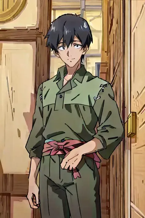 ((masterpiece)),(illustration),best quality,delicate details,refined rendering,comic,((Japan Anime style)),((Menga style)),1boy,<lora:Mukohda_Lora:1>,Mukohda,solo,tall,thin,slim asian boy,male focus,black eyes,solid eyes,handsome face,(Short straight hair),(Black Hair),Grin,cowboy shot,