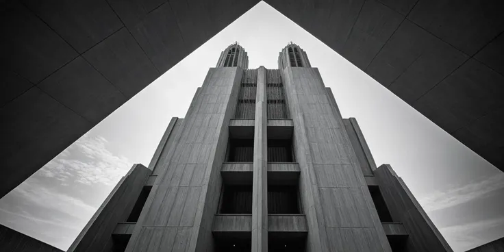 An award winning photograph of a brutalist church, b&w, dramatic angle
<lora:Brutalist_Geometry__01-000009:1>,Brutalist,Geometry,