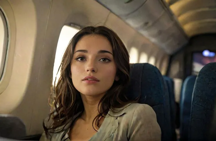 cinematic film still nightflight, woman in plane sitting, . shallow depth of field, vignette, highly detailed, high budget, bokeh, cinemascope, moody, epic, gorgeous, film grain, grainy