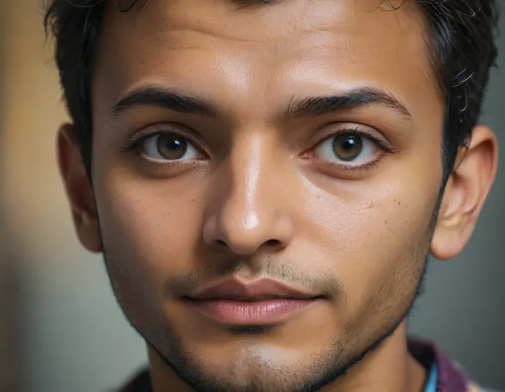photograph, portrait, close up of a Pradeep, shallow depth of field, cyberdelic
