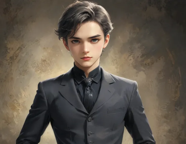 (((masterpiece))) , (((best quality))) , anime style, 2d, Complex Venetian glamourous 1boy, solo, dressed in Charcoal Opal Peplum top from the 1910's, key visual