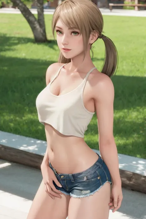 <lora:doa_amy:0.7> amy, 1girl, detailed, masterpiece, tank top, shorts, suburbs