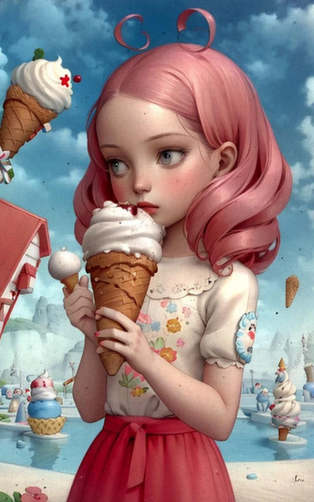 a girl holding an ice cream cone <lora:nceccoli3:1>