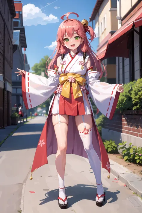 skr35 a girl <lora:KitsuneAi-SakuraMiko-LoCon32-V1-000010:1>
cherry blossom print, x hair ornament, full body, floral print, thighhighs, open mouth, long hair, single thighhigh, bridal garter, detached sleeves, sandals, hairclip, bell, hair bell, red hakama
BREAK
at a cafe