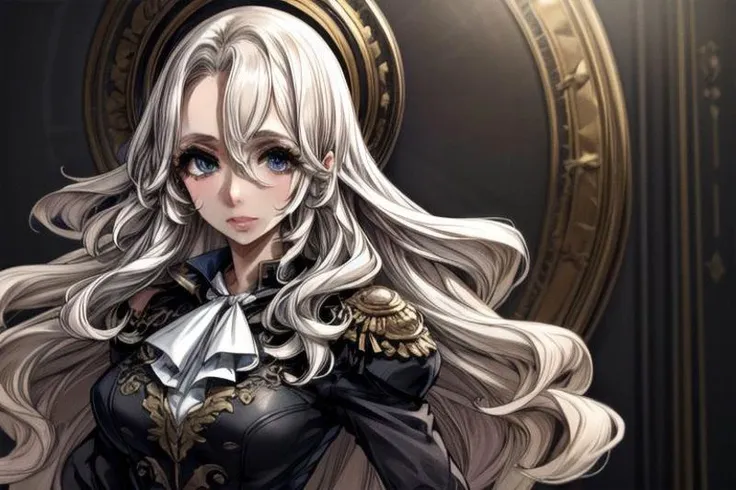 masterpiece, Lily Kokoschka , best quality, best quality, ultra-detailed, highres,sharp focus,(ultra detailed,extremely detailed), 1girl,(masterpiece, best quality), LilyKOKOSCHKA, 1girl, solo, long hair, blonde hair, hair between eyes,  wavy hair, eyes visible through hair, LilyKOKOSCHKA, 1girl, solo, long hair, blonde hair, hair between eyes, uniform, ascot, wavy hair, eyes visible through hair, white ascot, Seductive eyes, symmetrical eyes,big eyes:1.5,(detailed body,(detailed face)), cute, erotic,daring, small breasts,  upper body, (((vibrant colors,vibrant theme))),(intricate),(masterpiece),(best quality),