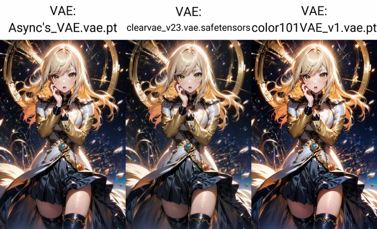 (masterpiece, best quality:1.2), (face focus:1.4),
yellow hair, long hair, orange eyes, long eyelashes, thick eyelashes,
looking at viewer,( from front pov:1.2) upper thighs standing straight up cowboy shot sexy pose
yellow jacket, gold trim dress, red shirt, long sleeves, black skirt yellow thighhighs
(black background:1.2), light particles, blurry, bloom, shiny hair, universe (star milky way:1.1)
<lora:apstyle3diff:0.55> apstyle3 apstyle masterpiece best quality detailed eyes outline
<lora:detail_slider_v4:1.5>
2d anime kawaii
beautiful light beautiful shadow 2d, masterpiece, best quality, anime, highly detailed face, highly detailed background, perfect lighting (masterpiece ultra best_quality ) HDR beautifully , (extremely_detailed_8k_wallpaper) dynamic_pose beautiful particle , better , best , reflection , luster , polish glossy brightness , high contrast , lineart , beautiful illustration , airbrush , screen effects, efficient , precision illustration , photoshop , after effects, illustrator , layers Dimension Aero, clear definite decided manifest articulate, composition , Amazing drawing , accurate parsing , absurdres