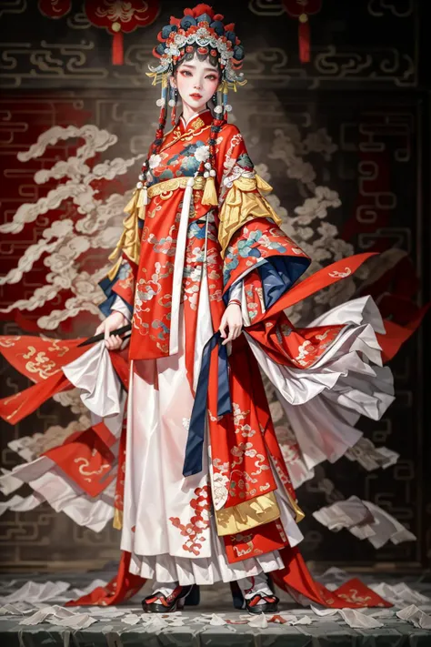 highres,absurdres,masterpiece,best quality,original,extremely detailed CG,extremely detailed wallpaper,perfect lighting,standing on the stage,looking at viewer,1girl,blurry background,bare hands,
<lora:xuer traditional chinese art opera_20240126235810:0.6>,xuer traditional chinese art opera,