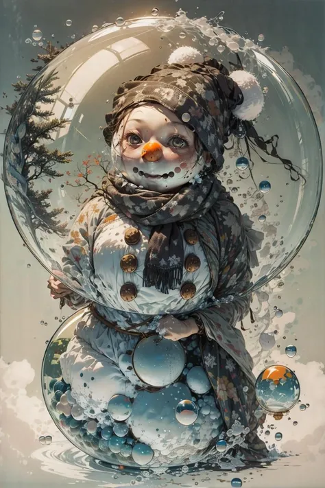 <lora:WC-girl-bubbles-water-style-darquelilly-v1:1> gbwstyle, snowman in bubble,