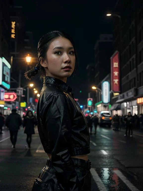 <lora:jesshong3-000014:1> jesshong, tim burton, Dynamic, Art by Rinko Kawauchi, lone 1girl anthropomorphic cyberpunk dynamic pose, long exposure , lens blur, movement, surrealism, naturalistic poses, photorealistic painting, by Mark Keathley, beautiful eyes, shaved side haircut , being chased, hyper detail, cinematic lighting, magic , by wlop , portrait, hyper detailed, intricate, extremely beautiful, cinematic lighting, photo realistic, by mandy jurgens