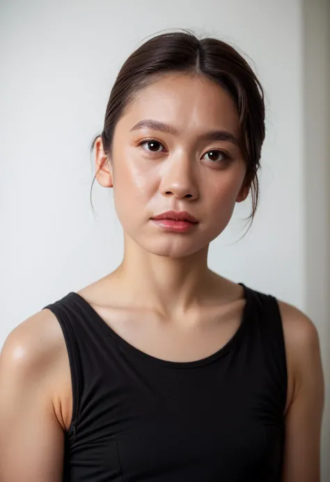 score_9, score_8_up, score_7_up, score_6_up, score_5_up, score_4_up, source_photo, source_real, 1girl, solo, short_hair, looking_at_viewer, brown_hair, brown_eyes, shirt, upper_body, lips, tank_top, portrait, realistic <lora:jess_hong_pxl:1> <lora:mergx2dallemid:1>