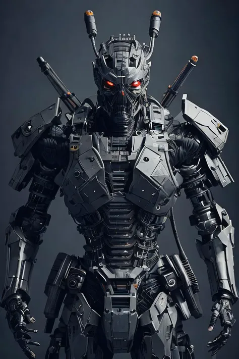 picture of a cybernetic terminator (samurai:1.3) <lora:TerminatorDogu2_1:0.35> , 8k uhd, dslr, soft lighting, high quality, film grain, Fujifilm XT3
