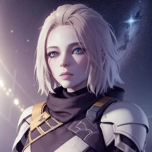 ((masterpiece)), (best quality), 8k, ultra-detailed, absurdress, mara sov, destiny 2, space, colorful background, blue eyes, colored skin, <lora:maraSovLORA_v1:0.5>