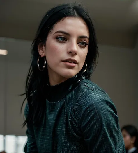 photo of beautiful young (St3fKl0ss:0.99), a woman, (tight long sleeve top:1.2), (long jeans), (choker), in a department store, natural light, (masterpiece:1.2) (photorealistic:1.2) (best quality) (detailed skin:1.2) (intricate details) (8k) (HDR) (cinematic lighting) (sharp focus), (looking at the camera:1.1), ((closeup portrait:1.2)), hoop earrings, high detailed