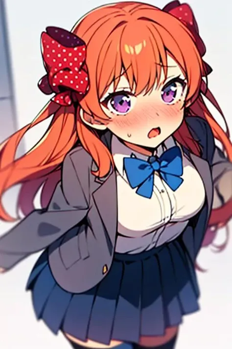 score_9, score_8_up, score_7_up, source_anime, BREAK 1girl, cowboy shot, looking at you, seductive smile, half-closed eyes, arms behind back, <lora:HaruP5-pdxl:1> chrHaru, short hair, ponytail, cheerleader, big breasts, red bowtie, clothes writing, red socks, kneehighs, indoors, locker room