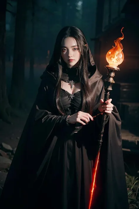 REAK, master piece,Best quality, hyper detailed,8K resolution, octane render, bioluminescent, perfect female anatomy, perfect composition BREAK Create an image of a strikingly beautiful necromancer dressed in a dark cloak, holding a bone magic staff with a skull on the top adorned with glowing red eyes. The necromancer emanates a sense of power and intimidation, with a dark aura surrounding her. Her face is pale and serene, with piercing green eyes that seem to glow in the darkness. BREAK The necromancer's cloak is long and flowing, and it billows behind her as she moves, adding to her mystique. The cloak has intricate black embroidery around the edges, and it shimmers slightly in the low light. Her hands are adorned with silver rings, and her necklace is a black cord with a single black gemstone. BREAK The bone magic staff is ornately carved, with intricate bone designs and a skull on the top adorned with red glowing eyes. The staff seems to pulse with dark magic and energy, and it gives the necromancer an even greater sense of power and intimidation. BREAK The background is dark and foreboding, with shadows and mist swirling around the necromancer. The scene exudes a sense of danger and mystery, with the necromancer appearing as both otherworldly and alluring
<lora:beerpassaranan-04:1>