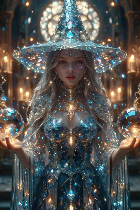 amazing quality, masterpiece, best quality, hyper detailed, ultra detailed, UHD, perfect anatomy, magic world, hope light,
a great female master, wearing witches robe and hat, spell mirror magic, energy flow, mirror reflection, outdoors, crystal fragments in the air, kaleidoscope effects, glowing, shine, dazzling,
<lora:Fantasy_Wizard__Witches_SDXL:0.75>, hkmagic,
<lora:ral-crztlgls-sdxl:0.75>, ral-crztlgls,
<lora:add-detail-xl:1.0>,
<lora:quality1:1.0>,
<lora:extremely_detailed:1.2>, extremely detailed,
<lora:DonM3t3rn1tyXL-v1.1-000008:0.7>, DonM3t3rn1tyXL,