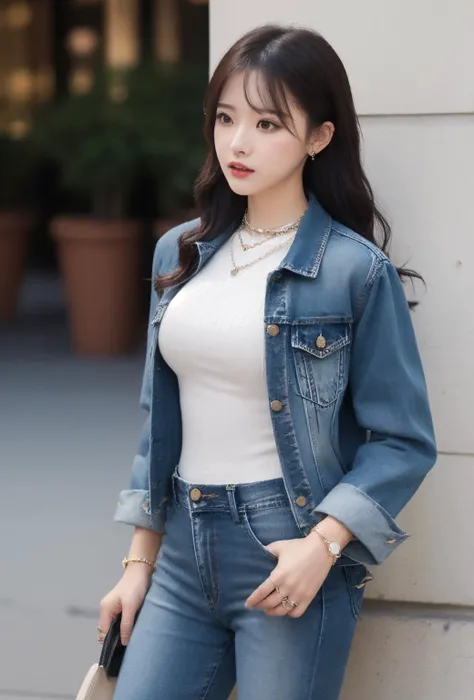best quality, master piece
<lora:doll19:0.7>1 girl, upper_body, cowboy_shot,
Ribbed bodycon dress, Denim jacket, Knee-high boots, Statement necklace and minimalist rings