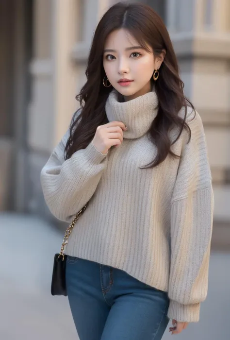best quality, master piece
<lora:doll19:0.7>1 girl, upper_body, cowboy_shot,
Oversized sweater, Leggings, Ankle boots, Infinity scarf, and stud earrings.