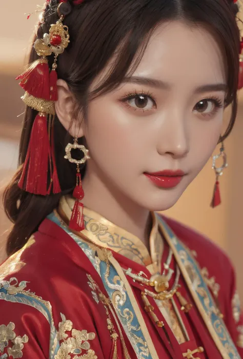 best quality, master piece
<lora:doll19:0.7> face, close_up, portrait_photo,
<lora:xiapei:0.4>red and gold dress, hanfu, Chinese clothes,
