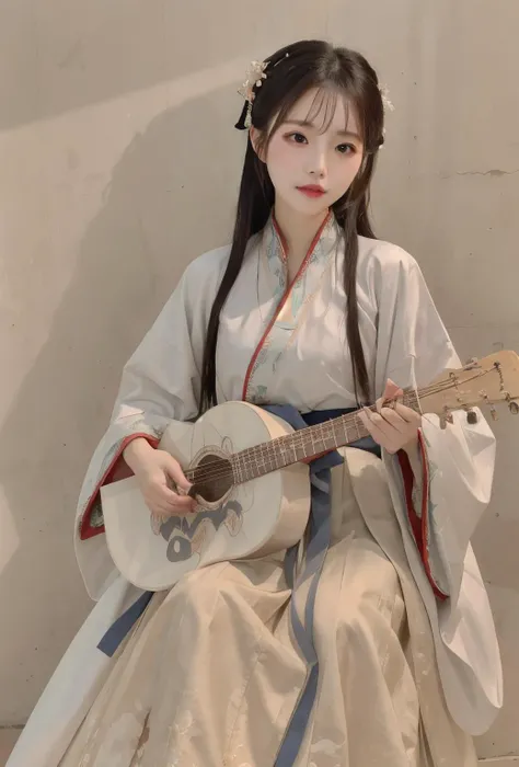 best quality, master piece
<lora:doll19:0.7> face, close_up, portrait_photo,
<lora:hanfu_v30:0.4>hanfu, Lute-shaped sleeve, mamian skirt, long coat, ,