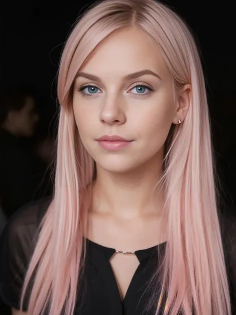 super cute pink blond woman in a dark theme,