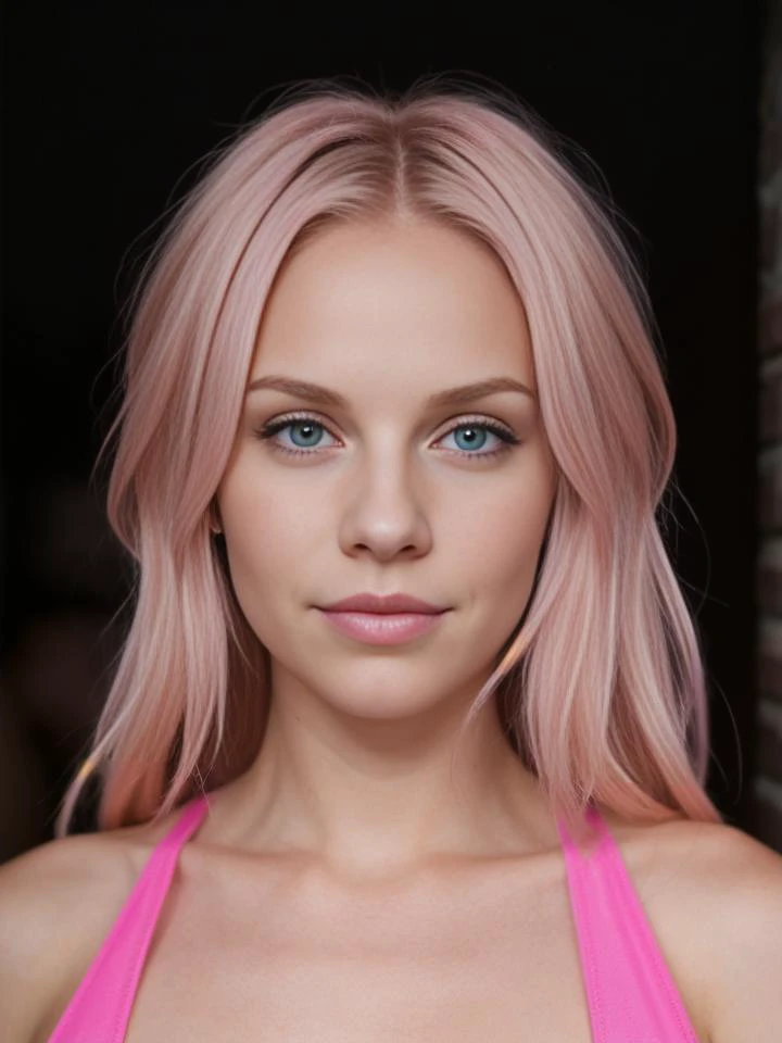 super cute pink blond woman in a dark theme,