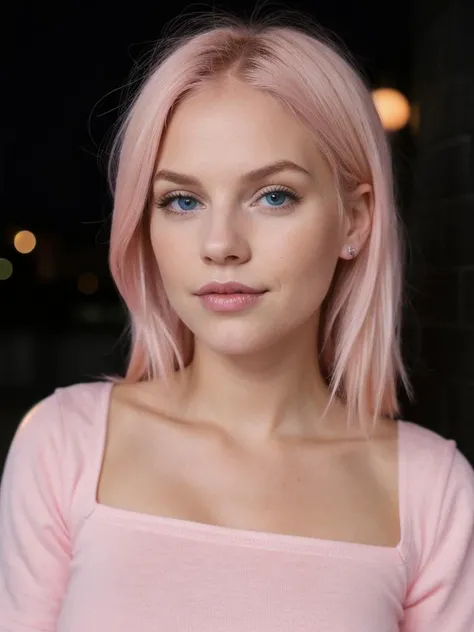 super cute pink blond woman in a dark theme,