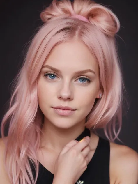 super cute pink blond woman in a dark theme,