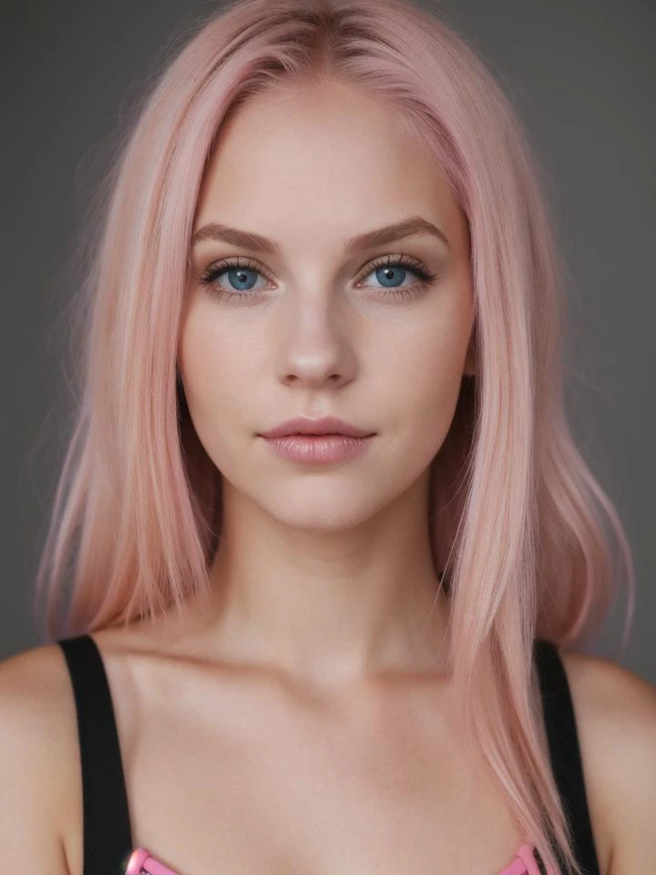 super cute pink blond woman in a dark theme,