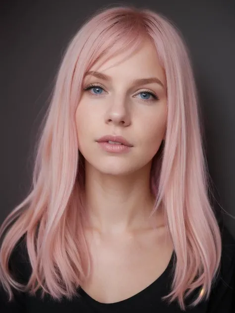 super cute pink blond woman in a dark theme,