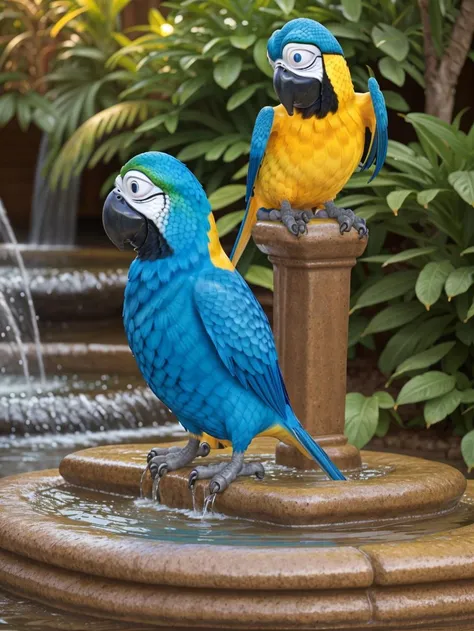 xyzparrot,fountain,smooth , warm , cozy , by Chris Burkard , Alex Strohl , Elia Locardi , Benjamin Hardman , Lauren Bath ,<lora:lora_168_xyzparrot:0.5>