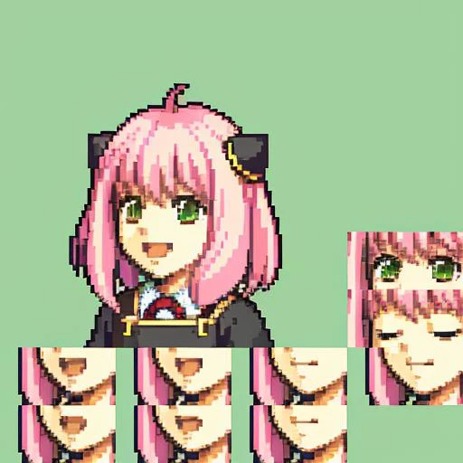 solo focus, (quarterbody, frames:1.3), saturated sprite, simple background, CHAR-F SpyxFamily Anya Forger v1